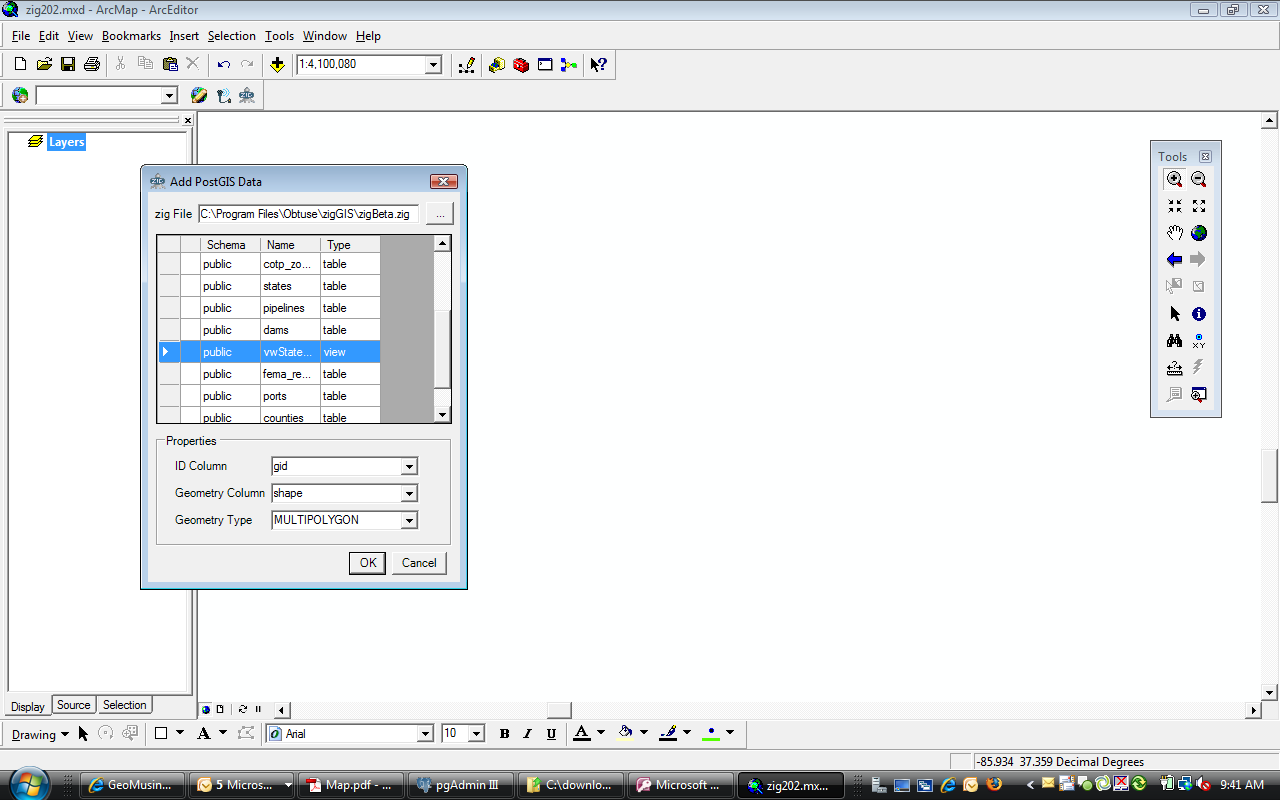 zigGIS 2.0.2 layer selector (click to enlarge)